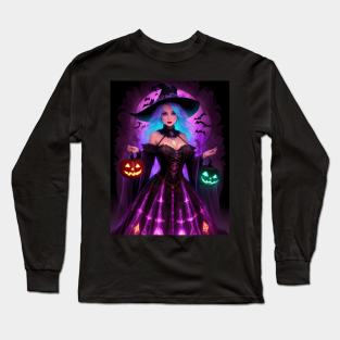 Halloween Spooky Neon Black Magic Witch Long Sleeve T-Shirt